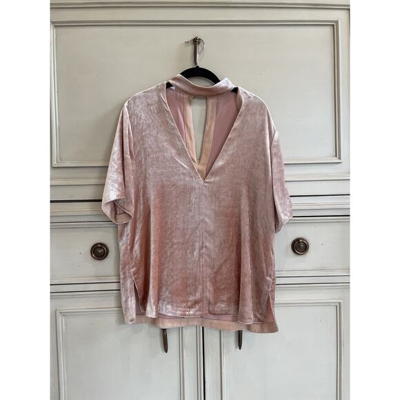 A.L.C Chocker Plunging V Neck Pink Velvet Elbow Sleeve Top Size‎ 8 Silk Blend - Picture 4 of 15